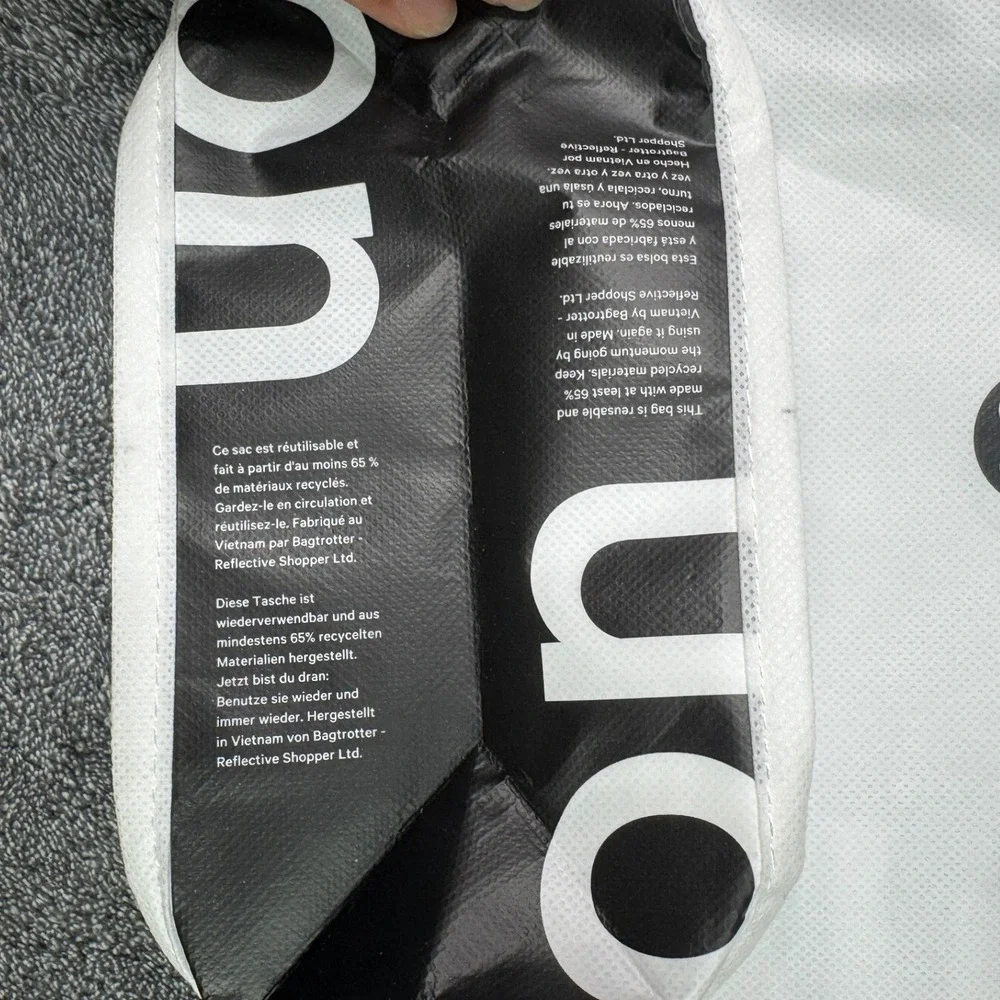 Lululemon Athletica Small Reusable Shopping Tote Bag White Black Logo Snap